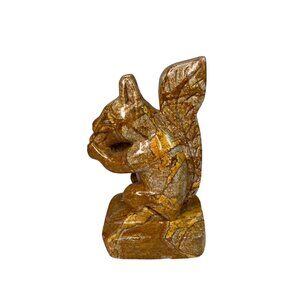 Hand-Carved Soapstone Squirrel Eating Nut Figurine Gold Brown